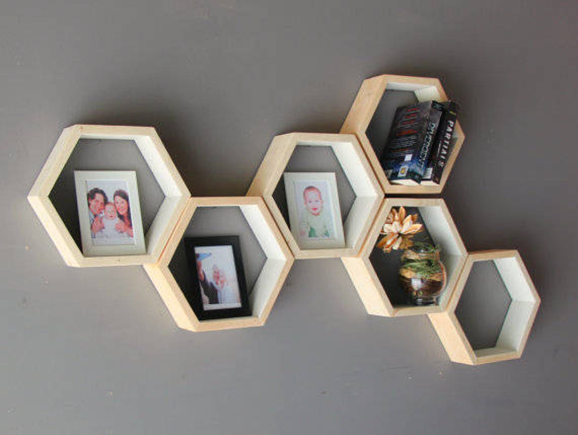 Geometric Hexagon Shelves, Mid Century Wood Shelves, Wall Shelving