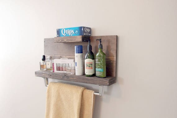 2-Tiered Bathroom Wall Shelf Towel Organizer with Towel Bar