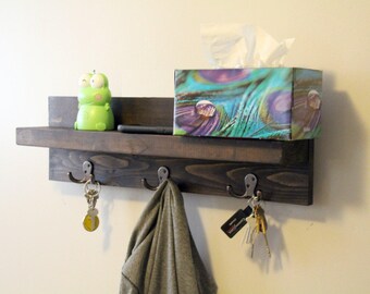 Large key holder for wall, Key holder shelf, Key organizer, wall organizer, entryway floating shelf, shelf with hooks, shelf, rustic shelf