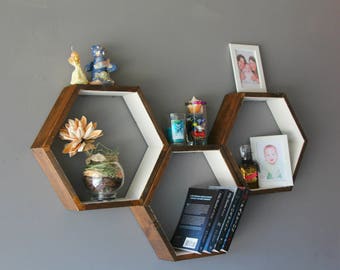 Geometric Hexagon Shelves, Storage Shelves, Honeycomb Cubby Shelves, Wall Shelving, Toy Storage, Modern Home Decor, Set of 3 Custom Shelves