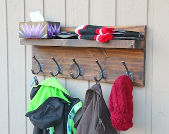 Large 72  inch Bronze Towel Rack Hooks, Rustic Modern Coat Rack, Floating Shelf, Bathroom Robe, Handmade Rustic Entryway Hanger