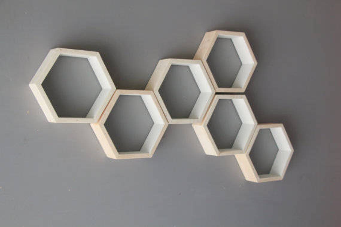 Geometric Hexagon Shelves, Mid Century Wood Shelves, Wall Shelving