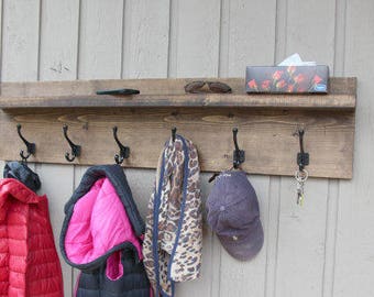 large Rustic Modern Coat Rack, Floating Shelf, Bathroom Robe, Towel Rack Hooks, Handmade Rustic Entryway Hanger, Hook Coat Rack