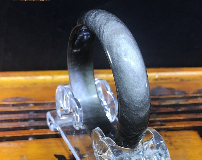 silver obsidian bracelet, unique piece. 62mm aperture, 20mm wide
