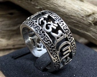Mantra ring, "om mani padme hum". Buddhist ring. Ring in silver 925, sterling silver. open ring, adjustable to all finger sizes