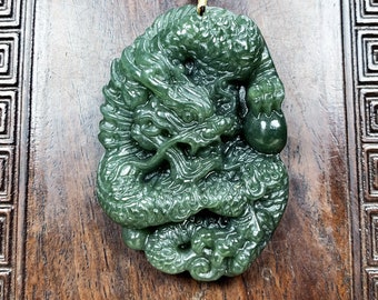 Jade dragon pendant. Protection, Feng Shui talisman. Jade natural nephritis appraised. Entirely handmade