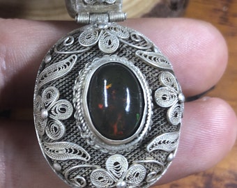 Silver pendant 925 watermark. black opal. Traditional Beijing jewelry. One-of-a-kind