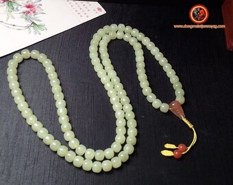 Mala Buddhist Rosary Prayer and Meditation 108 Jade Pearls Nephrite Exceptional All Natural Without Any Expert Treatment