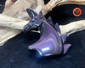 Unicorn in obsidian eye celeste of Mexico quality AAA Exceptional piece entirely carved by hand. 83mm high 62mm wide.