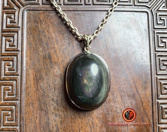 Pendant, obsidian natural eye of Mexico, high quality silver setting 925 Pendant dimensions 41.9/24.9/13.2mm