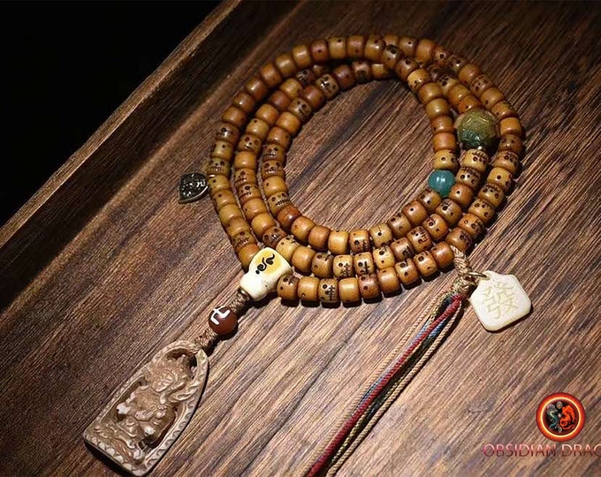 Mala. Buddhist rosary. Tibetan mala. Buddha. Mala 108 pearls, buffalo bone. Buddhist protective amulet. Traditional Mala.