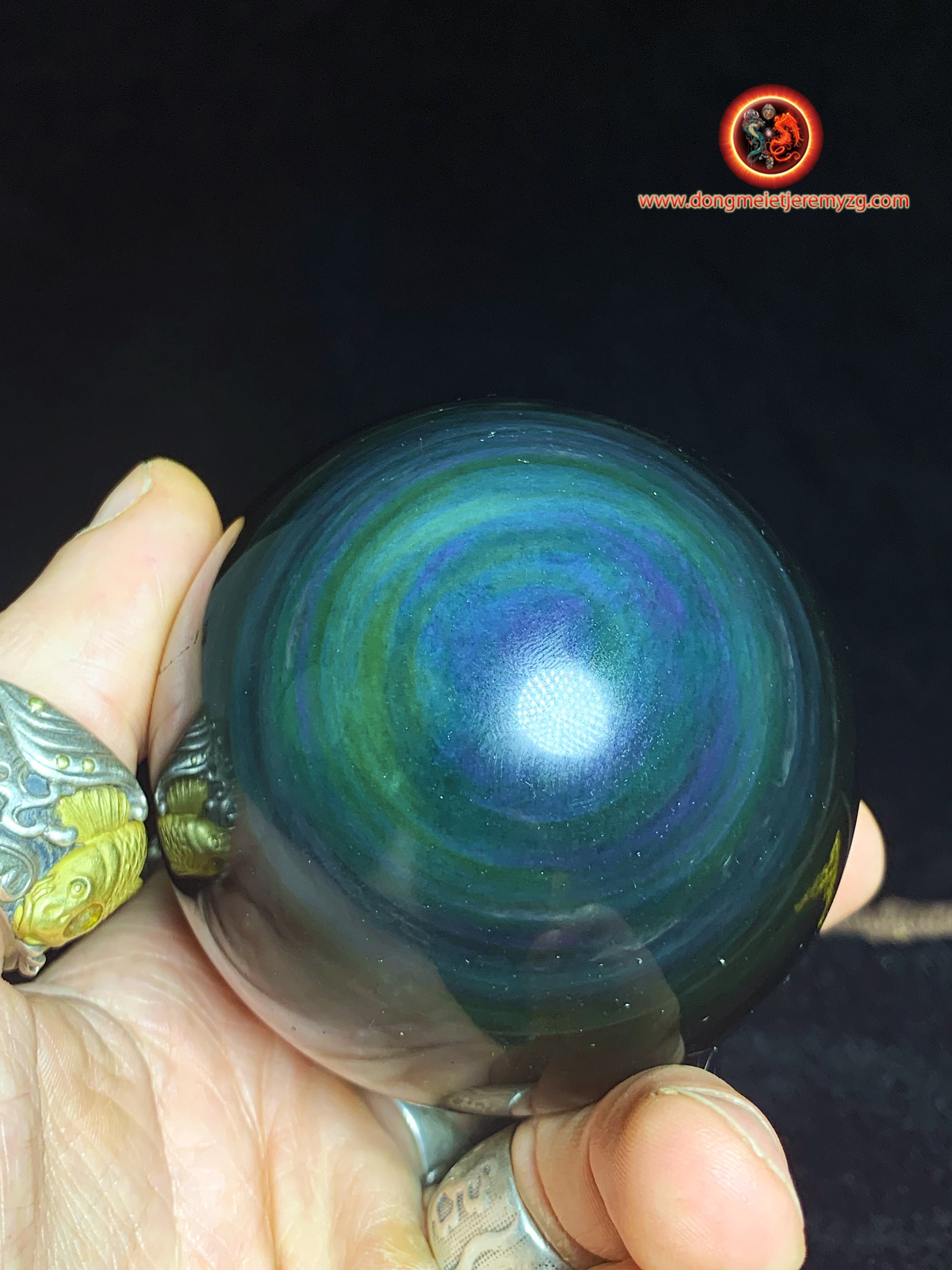 Sphère en Obsdienne, Obsidienne Oeil Celeste de Qualité A+. 0.507 Kg 7.50 cm Diamètre. Obsidienne Na