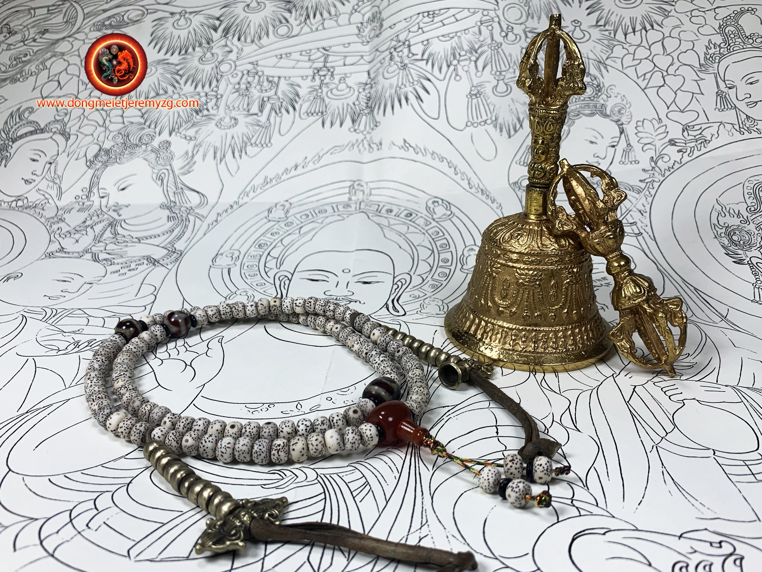 Dorje, Drilbou et Malas, Vajra Cloche Chapelet Instruments de Culte, Rituel Bouddhiste Vajrayana Tib