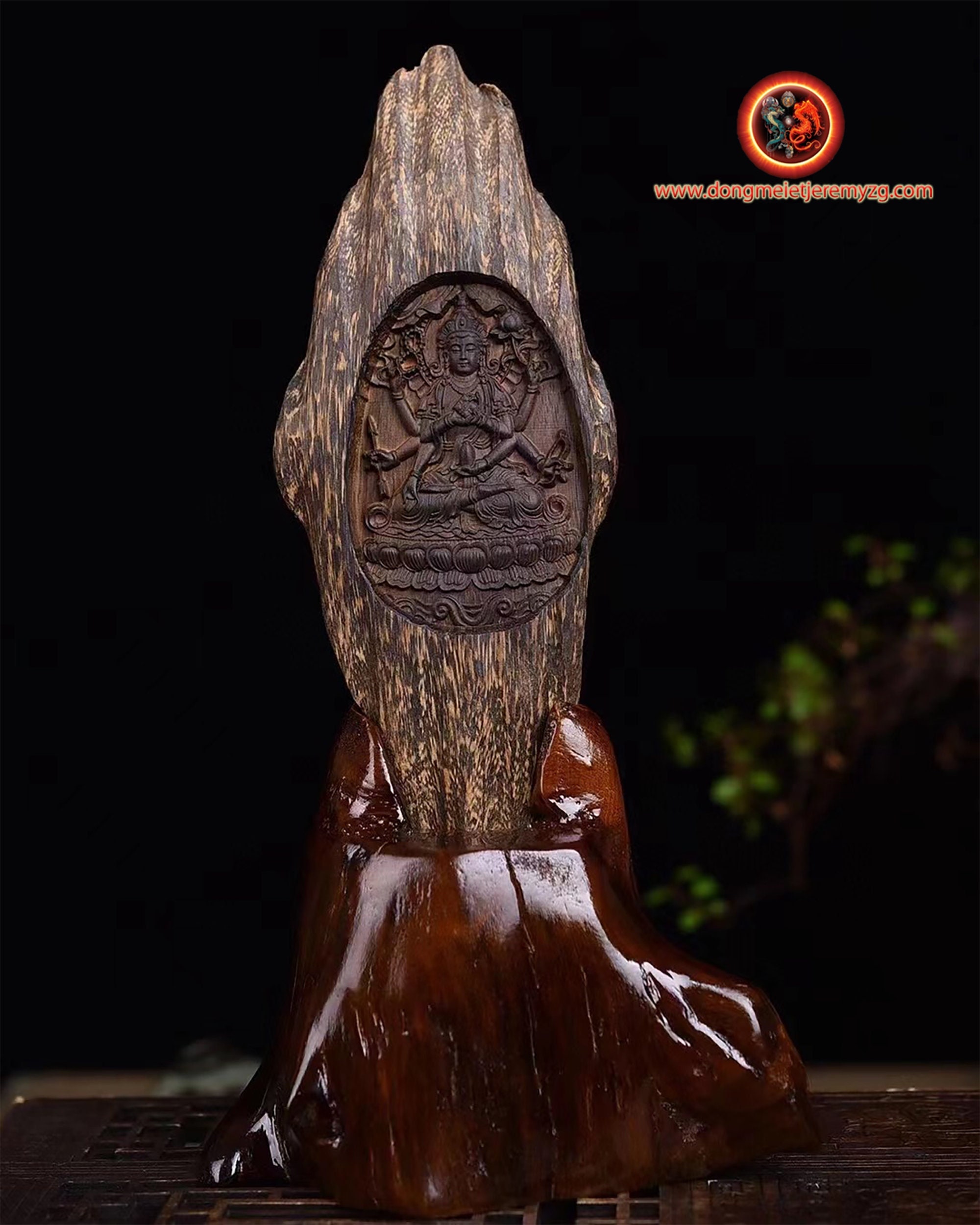 statuette Bouddha Bodhisattva Chenrezi Guan Yin Avalokitesvara Dans Sa Forme de Meditation Powa Bois