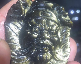 Taoist Exorcist pendant Zhong Kui. Golden Obsidian Quality A