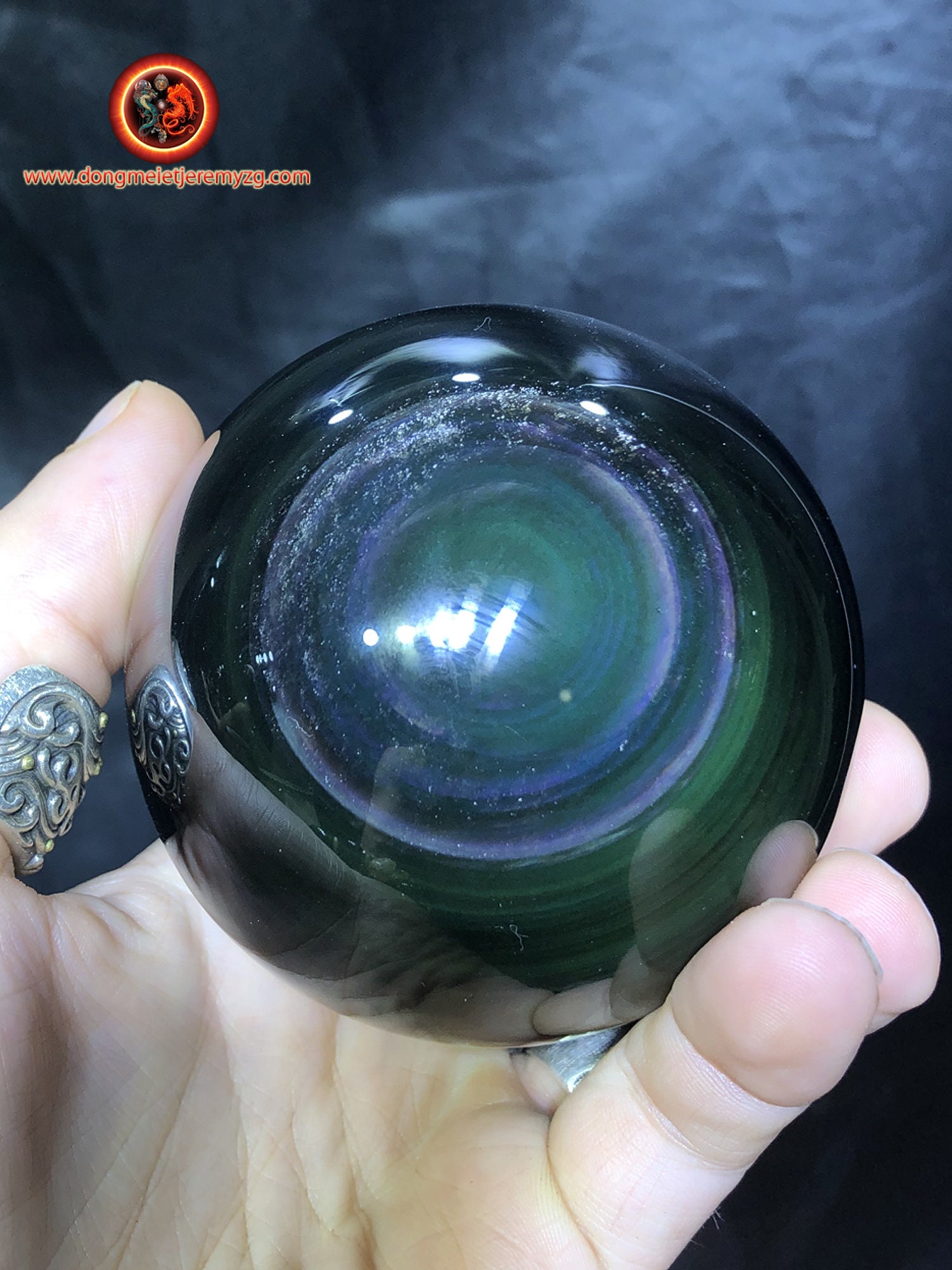 Sphère en Obsidienne Oeil Celeste de Qualité A+. 0, 637 Kg 26cm Circonférence 8, 27 cm Diamètre