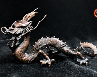 Statue, statuette, dragon. Protection traditionnelle feng shui Dragon impérial à 5 griffes Bronze de haute qualité à forte teneur en cuivre