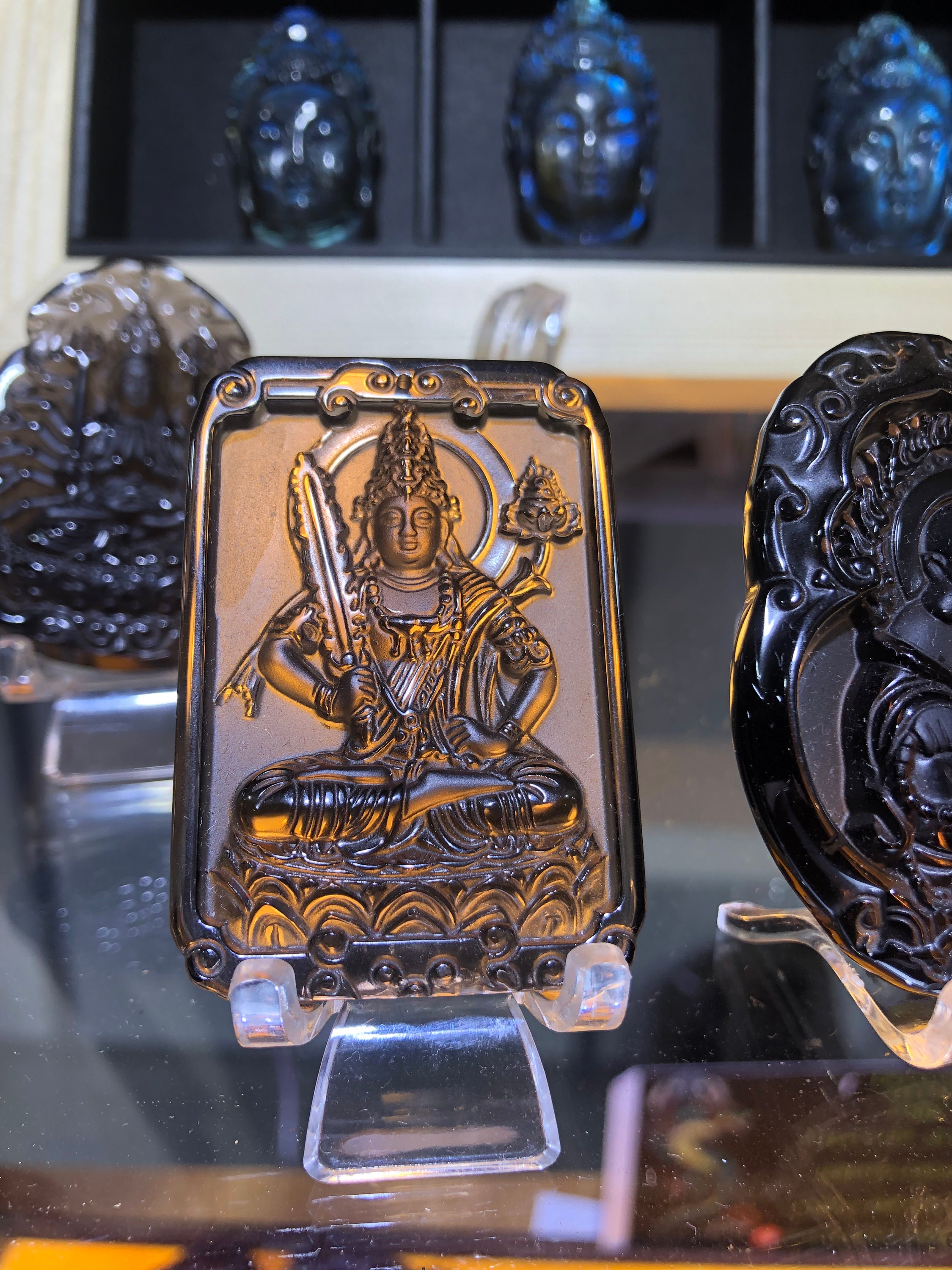 Collection Tibetan silver hand carved Manjusri bodhisattva amulet pendant Collection Tibetan silver hand carved Manjusri bodhisattva amulet pendant