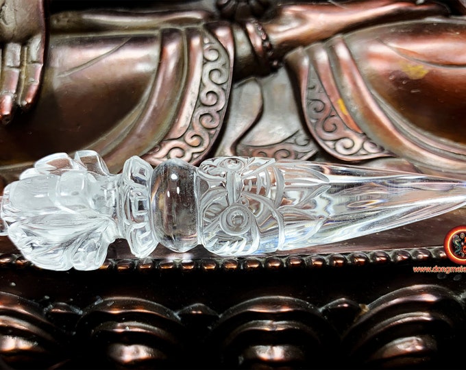 Exceptional phurba natural rock crystal, ritual object esoteric Buddhism, tantric Tibetan Buddhism, Japanese Artisanal piece