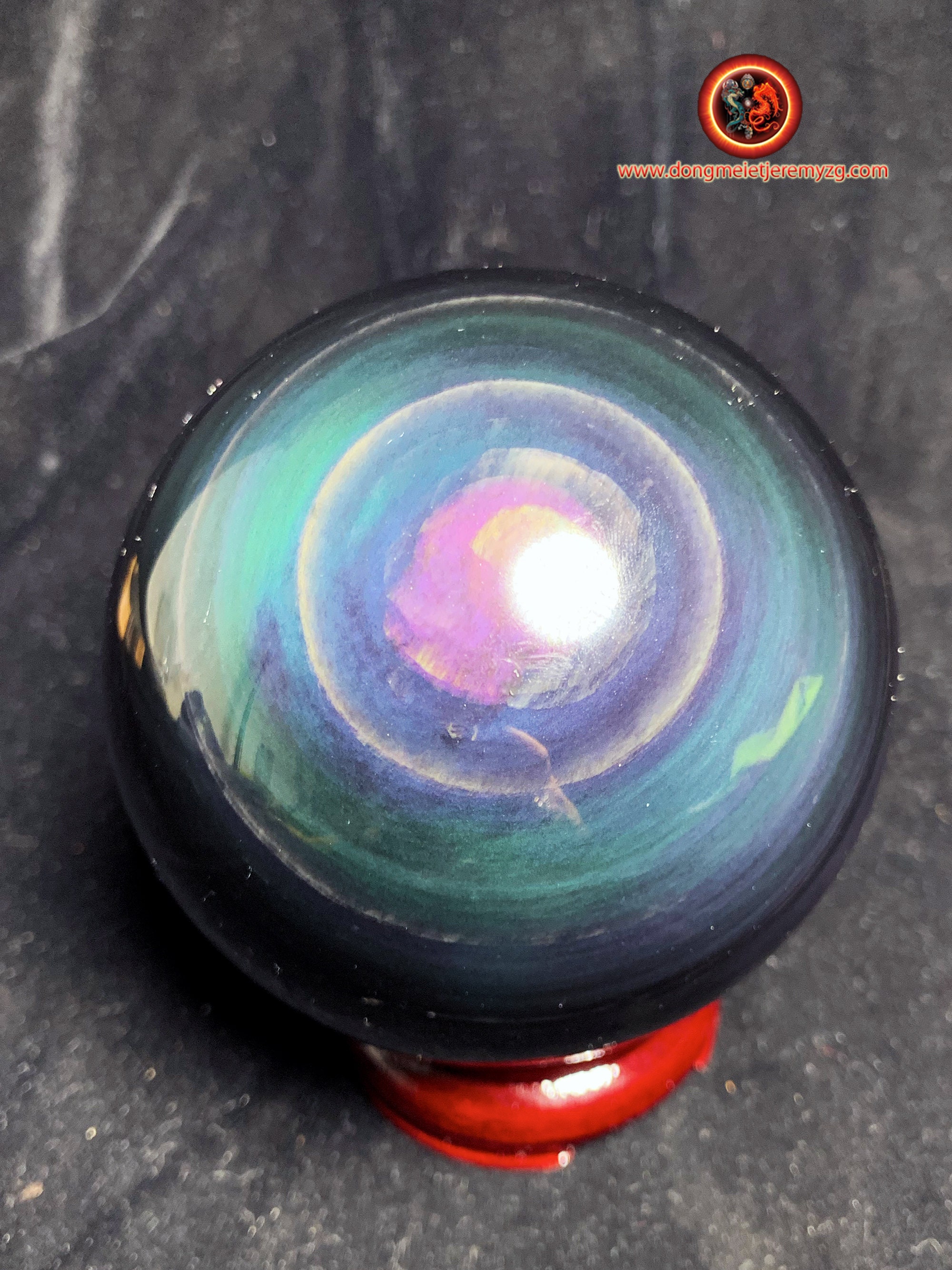 Grande Sphère en Obsidienne Oeil Celeste de Qualité A+. 0.924 Kg 93mm Diamètre. Obsidienne Celeste,