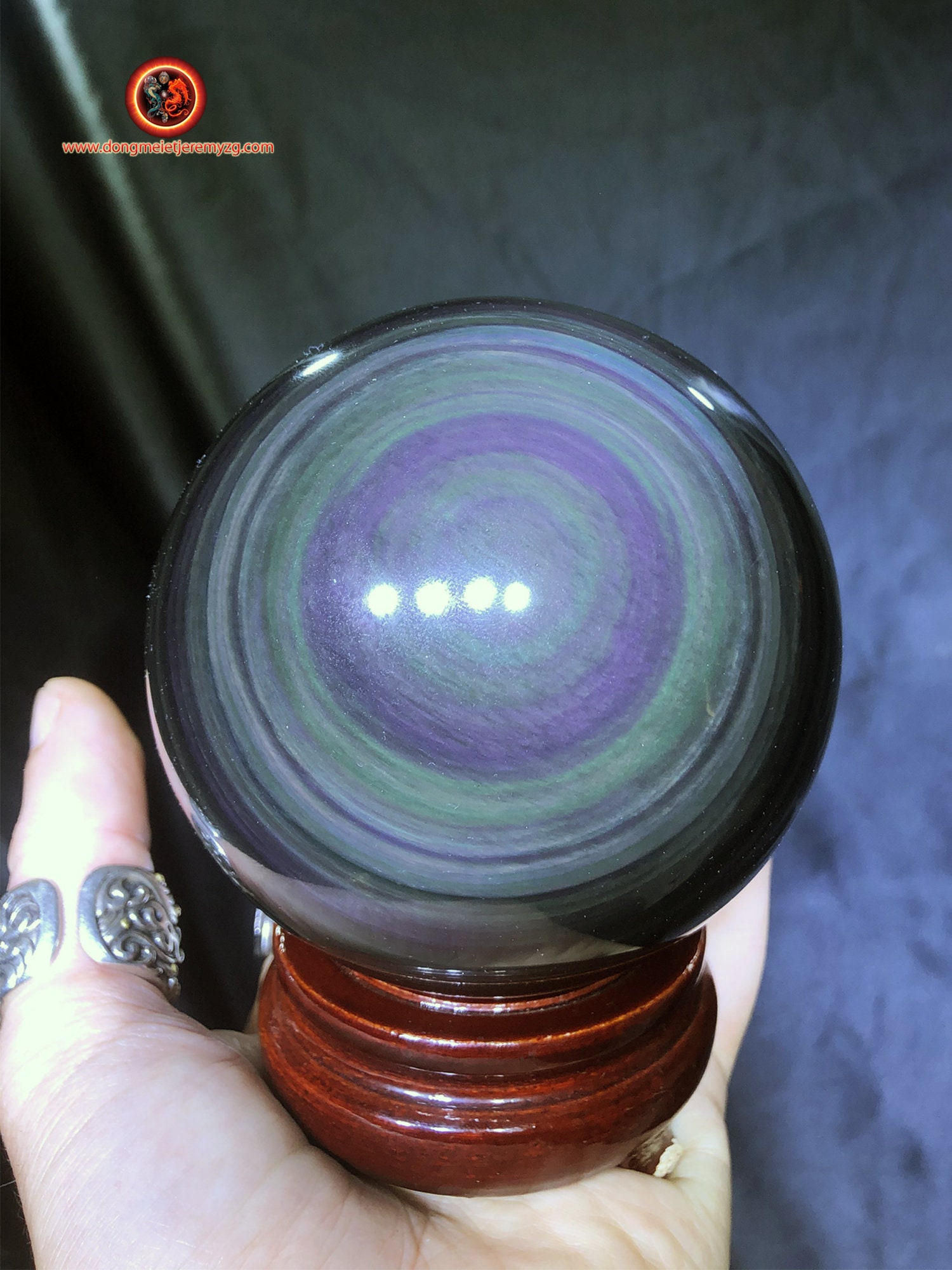 Grande Sphère en Obsidienne Oeil Celeste de Qualité A+. 1, 158 Kg 10, 02 cm Diamètre 31, 5cm Circonf