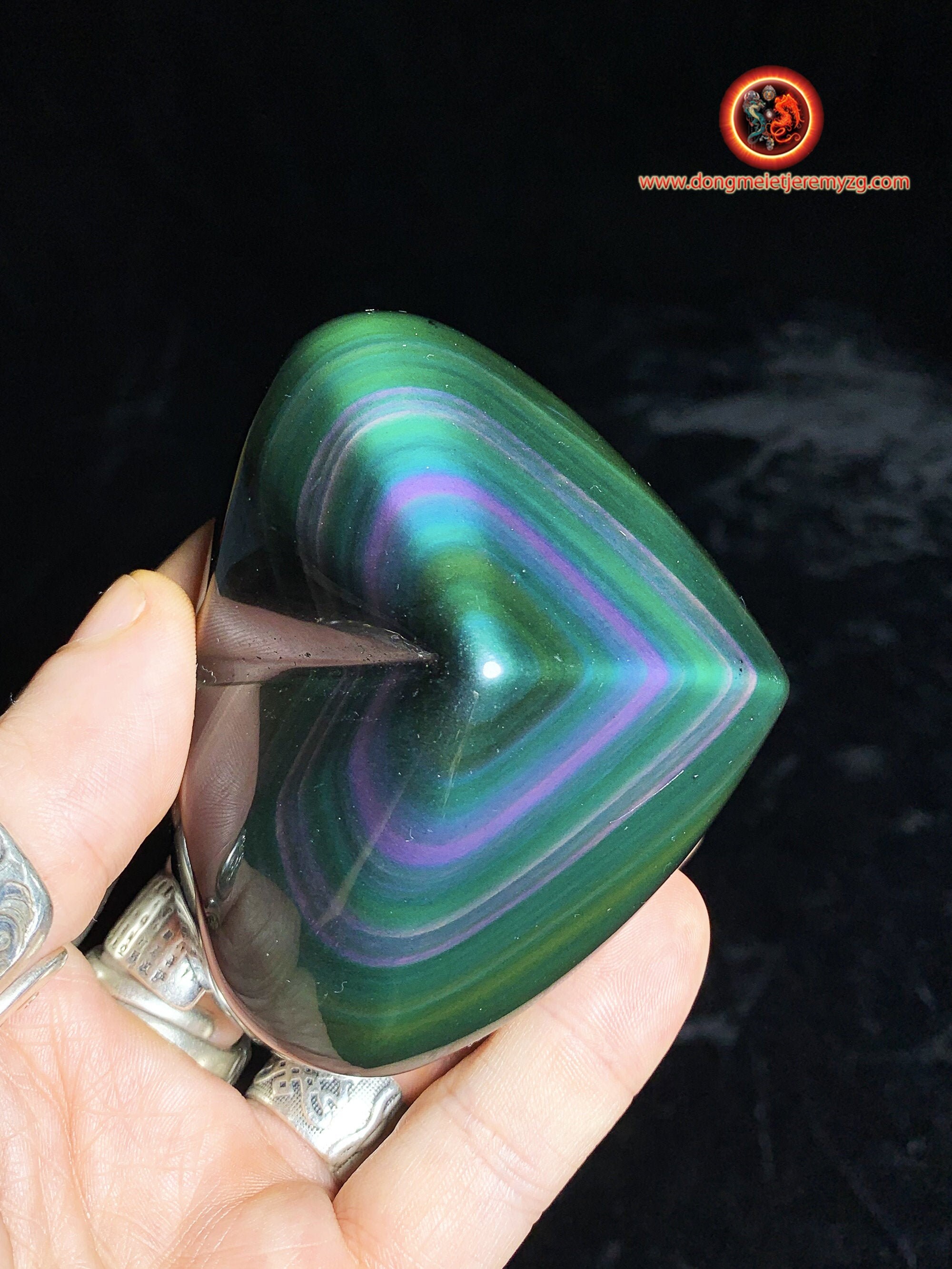 Exceptionnel Coeur en Obsidienne Oeil Celeste Qualité Rare de Collection. 0, 295Kg 68/84/44mm. Origi