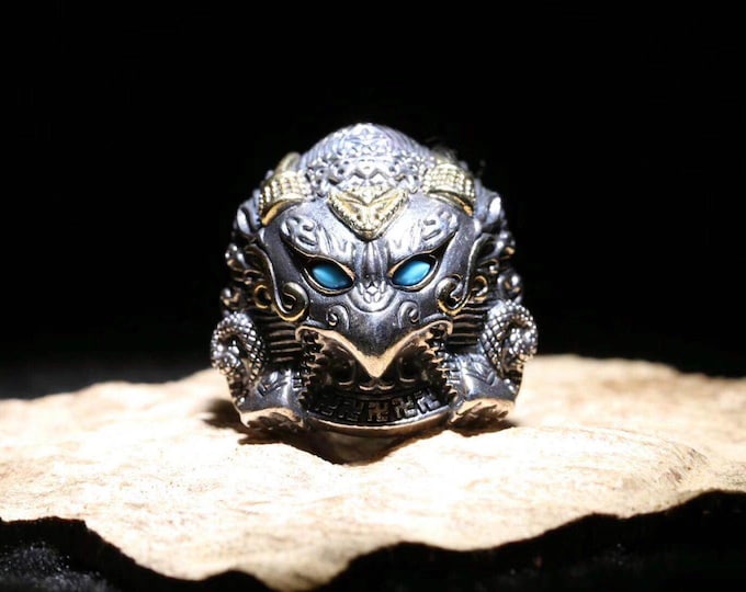 Buddhist ring in silver 925, bronze and turquoise Garuda