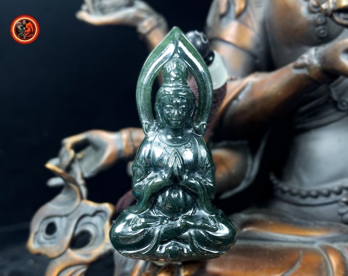Jade Buddha pendant. Bodhisattva Guan Yin.Jade natural nephritis appraised. Entirely handmade. Zen/ Ch'an Buddhism