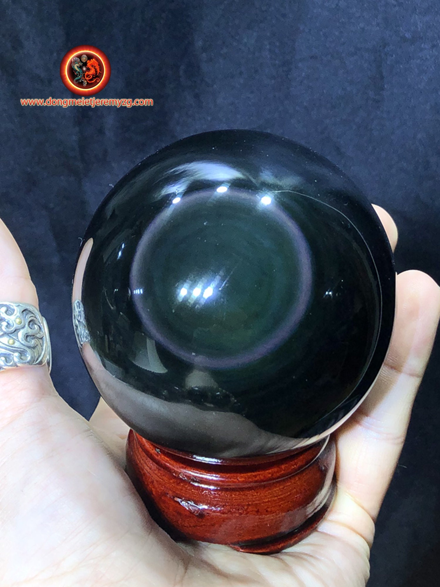 Grande Sphère en Obsidienne Oeil Celeste de Qualité A+. 0, 563 Kg 25, 9cm Circonférence 8, 24cm Diam