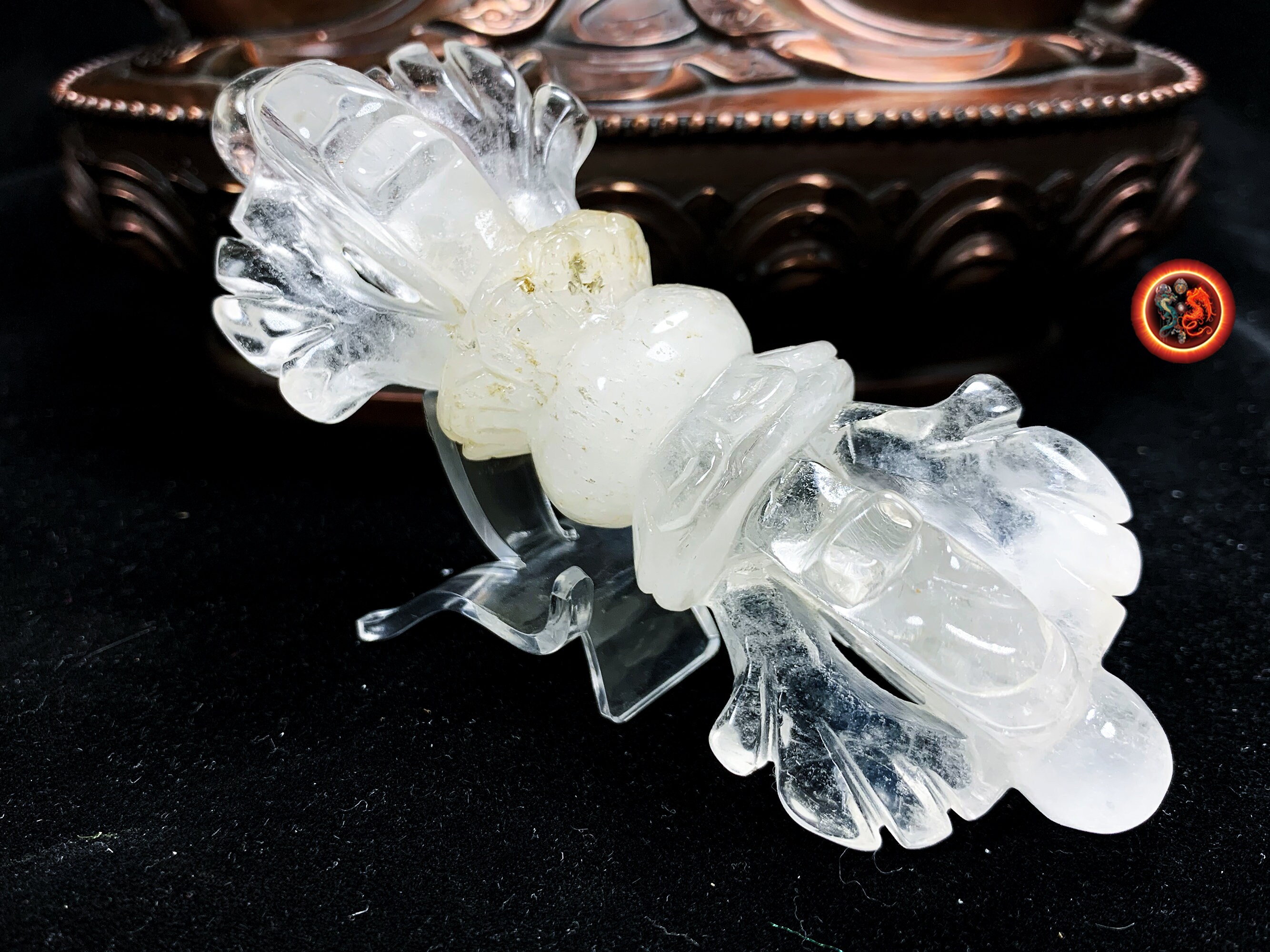 Grand Vajra Dorje en Cristal de Roche Naturel. Nature Indestructible L'esprit Foudre Diamant Sculpté