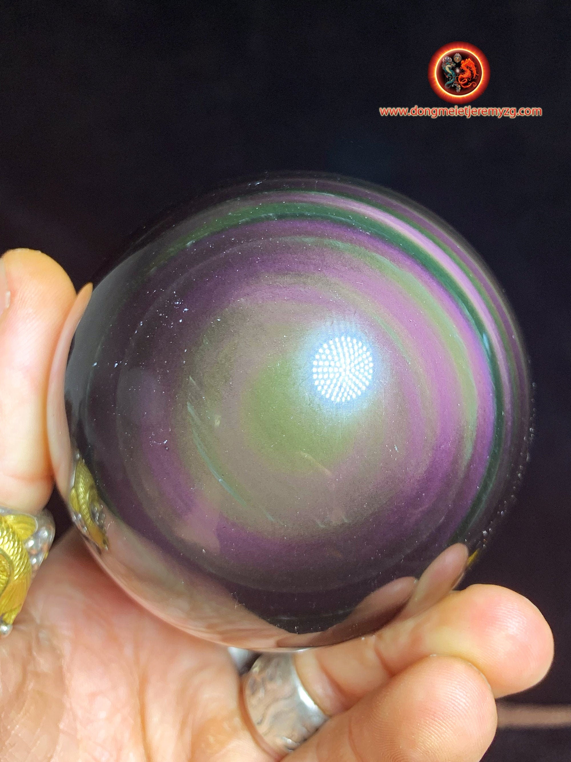 Sphère en Obsdienne, Obsidienne Oeil Celeste de Qualité A+. 0.517 Kg 7.50 cm Diamètre. Obsidienne Na