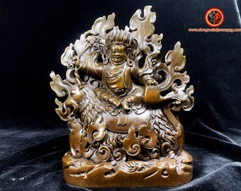 Statuette, Buddhist, Buddha. dharmapala Mahakala driving a goat. Bronze. vajrayana, esoteric, Tibetan tantric.