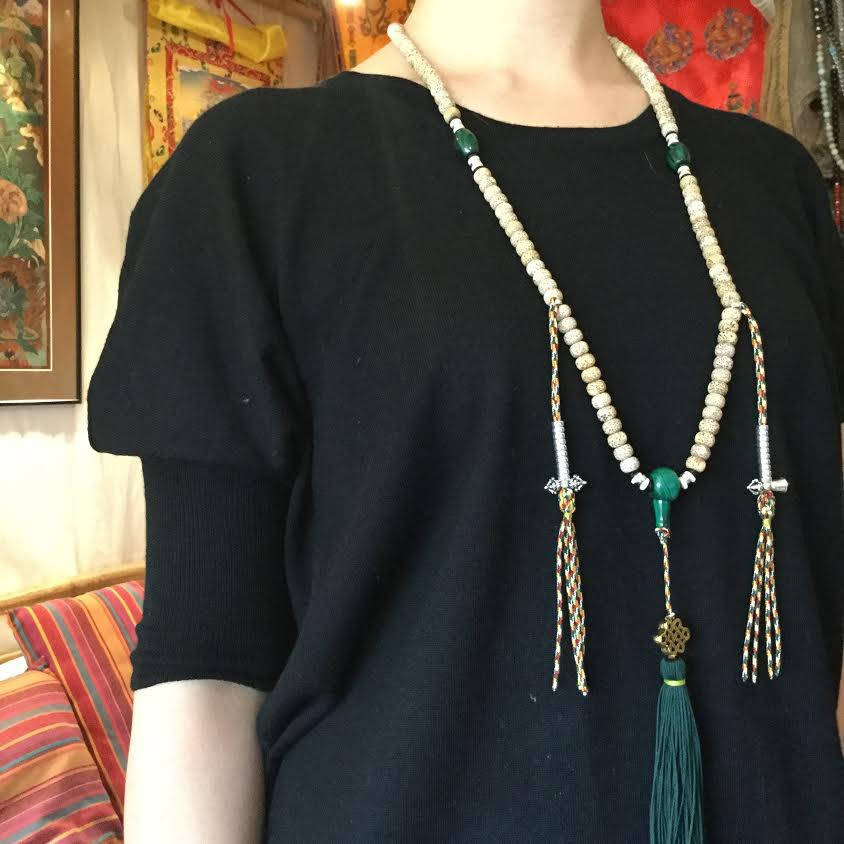 Mala Graines de Figuier Sacré | Pipal, Malachite, Argent 999/1000Ème