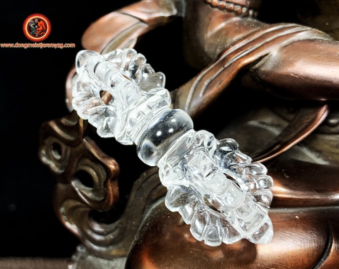 Vajra Dorje made of natural rock crystal. Indestructible nature of the spirit hand-carved diamond lightning, Vajrayana Buddhism