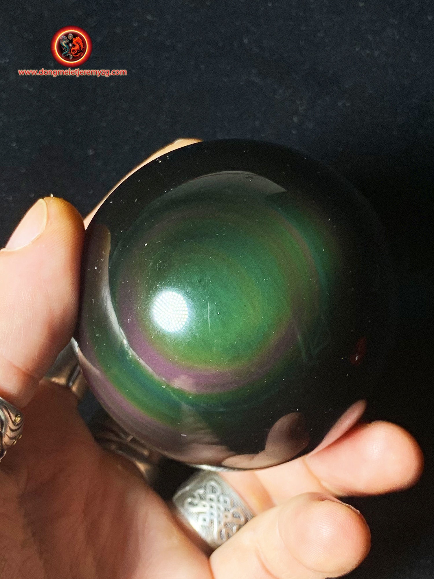 Sphère en Obsidienne Oeil Celeste de Qualité Exceptionnelle, Pièce Rare Collection. 0.410 Kg 21.99cm