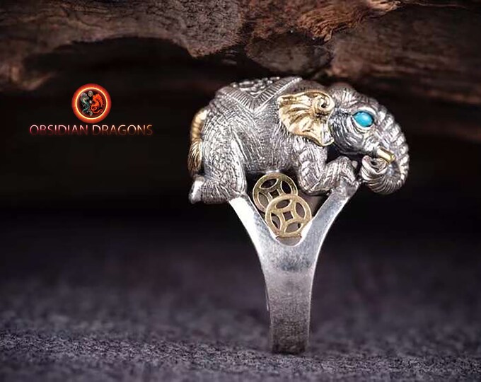 Ganesh ring, the elephant god, silver 925, choice turquoise or agates nan hong, ring adjustable to all finger sizes, sliding.