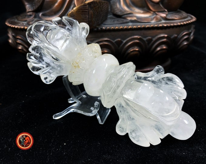 Large Vajra Dorje in natural rock crystal. Indestructible Nature of Mind Hand-Carved Diamond Lightning, Vajrayana Buddhism