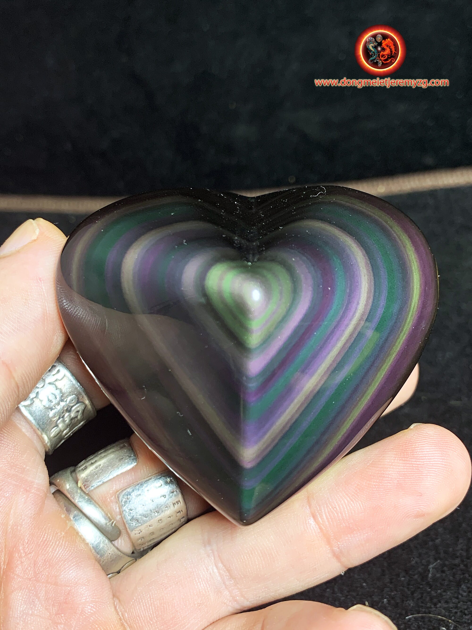 Coeur en Obsidienne Oeil Celeste de Qualité Exceptionnelle, Collection. Naturelle, Expertisée et Ori