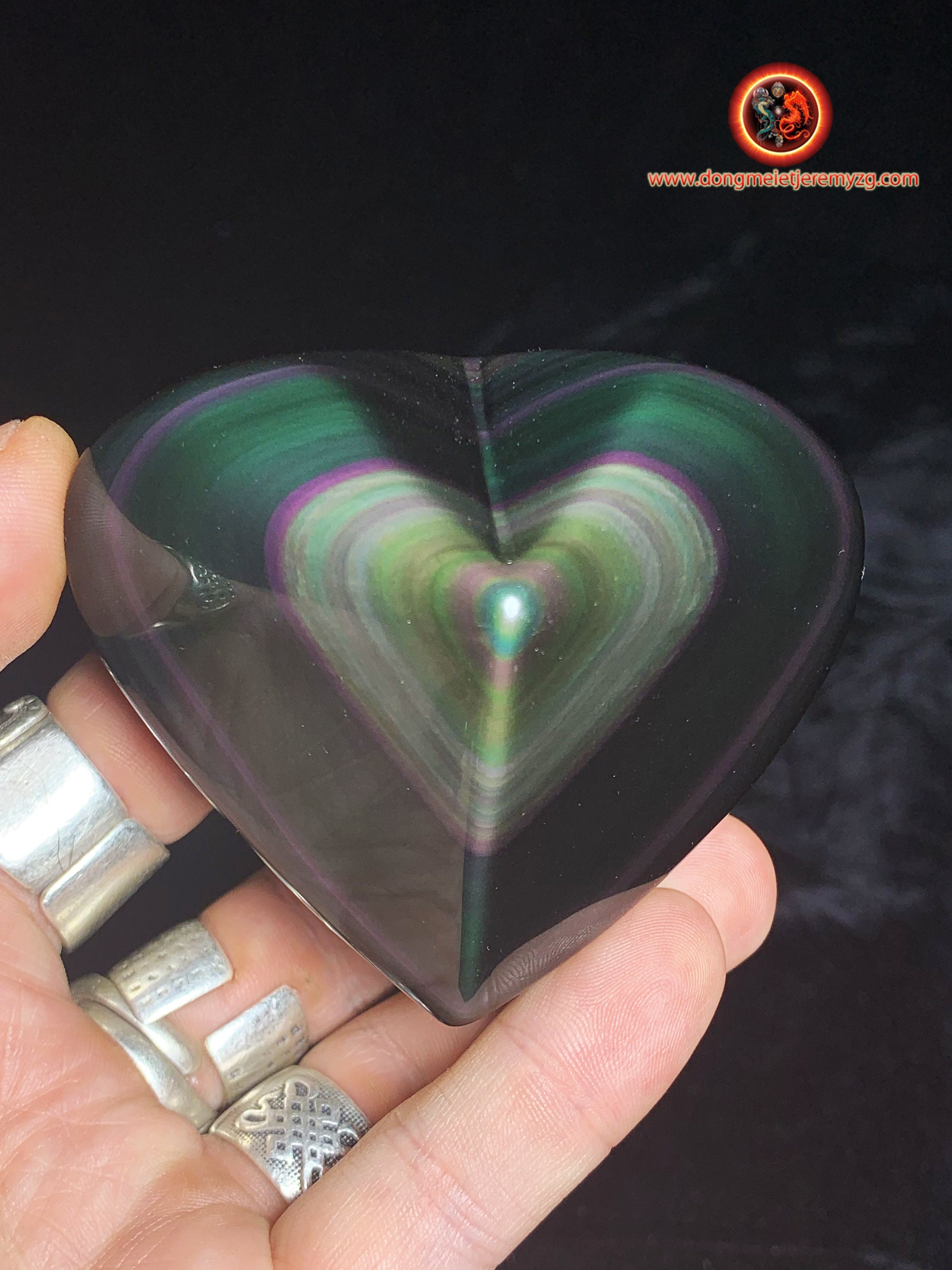 Exceptionnel Coeur en Obsidienne Oeil Celeste Qualité Rare de Collection. 0, 258Kg 66/78/46mm. Origi