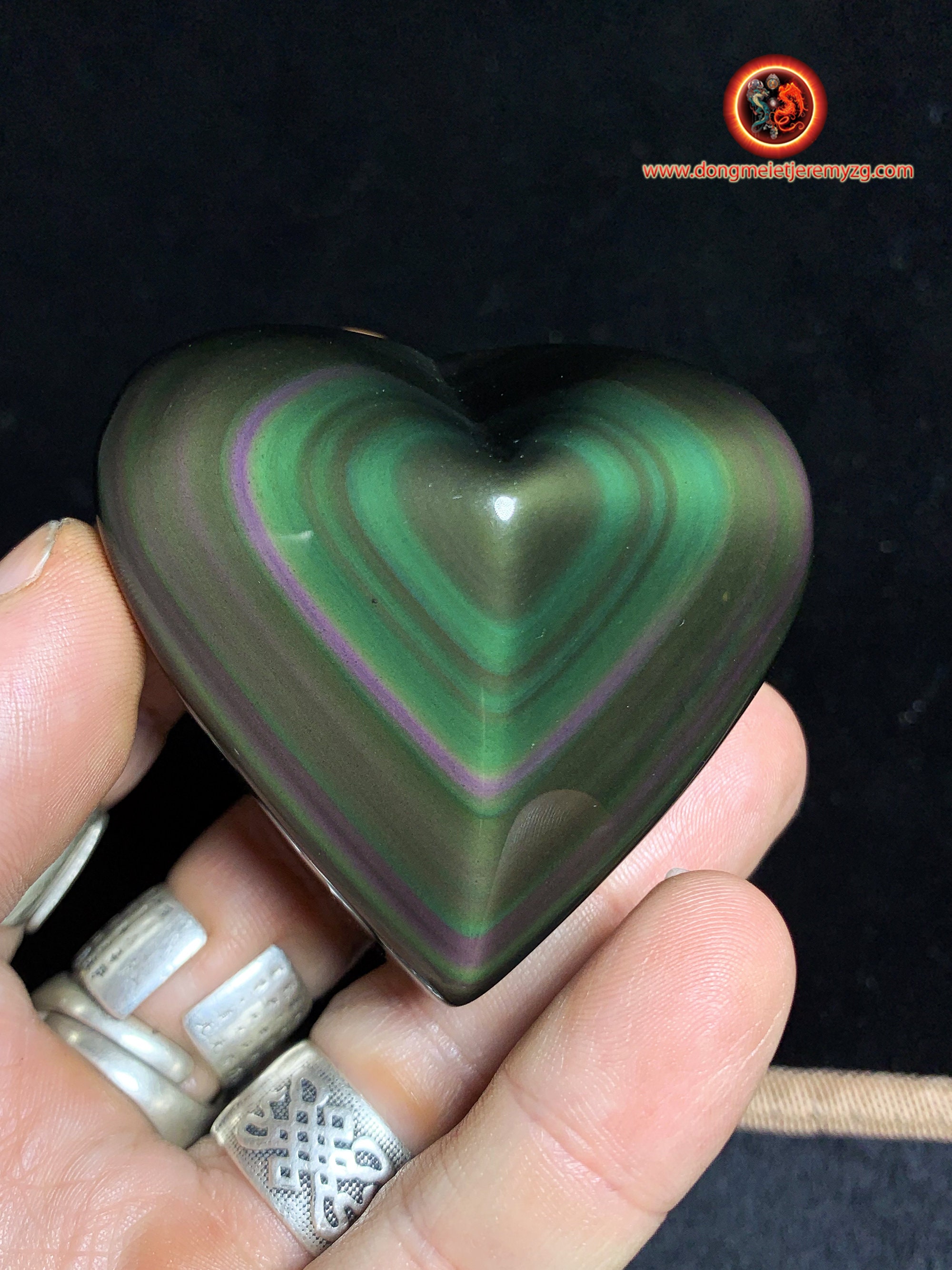 Exceptionnel Coeur en Obsidienne Oeil Celeste Qualité Rare de Collection. 0, 124Kg 59/68/30mm. Origi