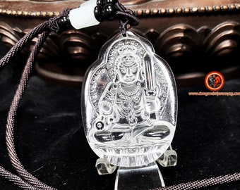 pendant, Tibetan Buddhist protection amulet, Acala Buddha. Natural rock crystal of Brazil, gem quality 55/37/11mm