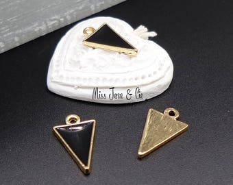 4 charms enameled triangle geometric gold black 17mm x 10mm