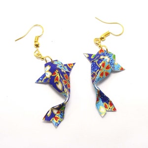 Origami Koi carp earrings in sky blue tones