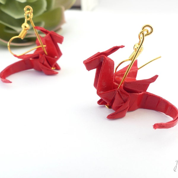 Origami dragon earrings