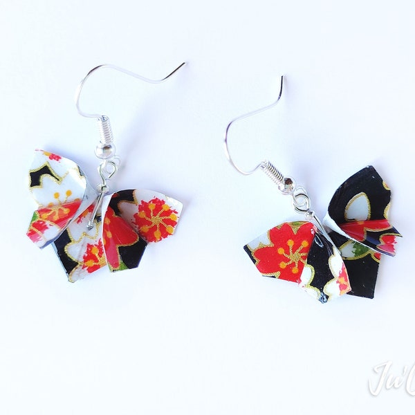 Boucles d'oreilles origami papillons fleurs