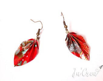 Origami red leaf earrings
