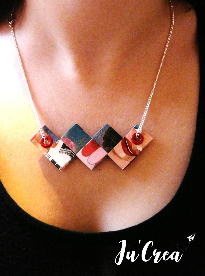 Set parure necklace and bracelet origami geometric purple tones