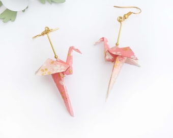 Pink flamingo origami earrings