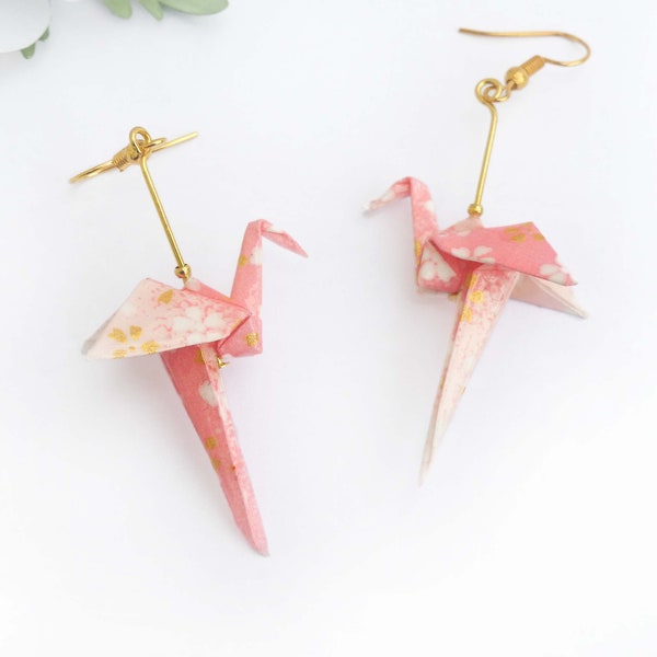 Boucles d'oreilles origami Flamant rose