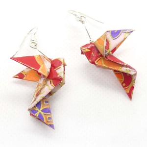 Red and Orange Origami Dove Earrings